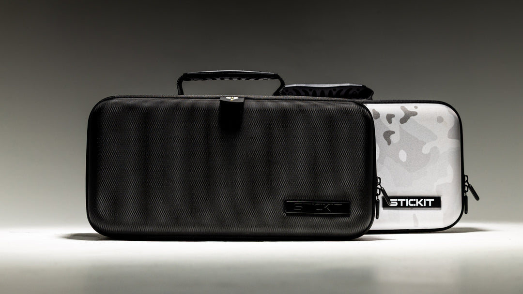 Black and gray textured storage cases, one with logo; perfect for organizing accessories and gear.