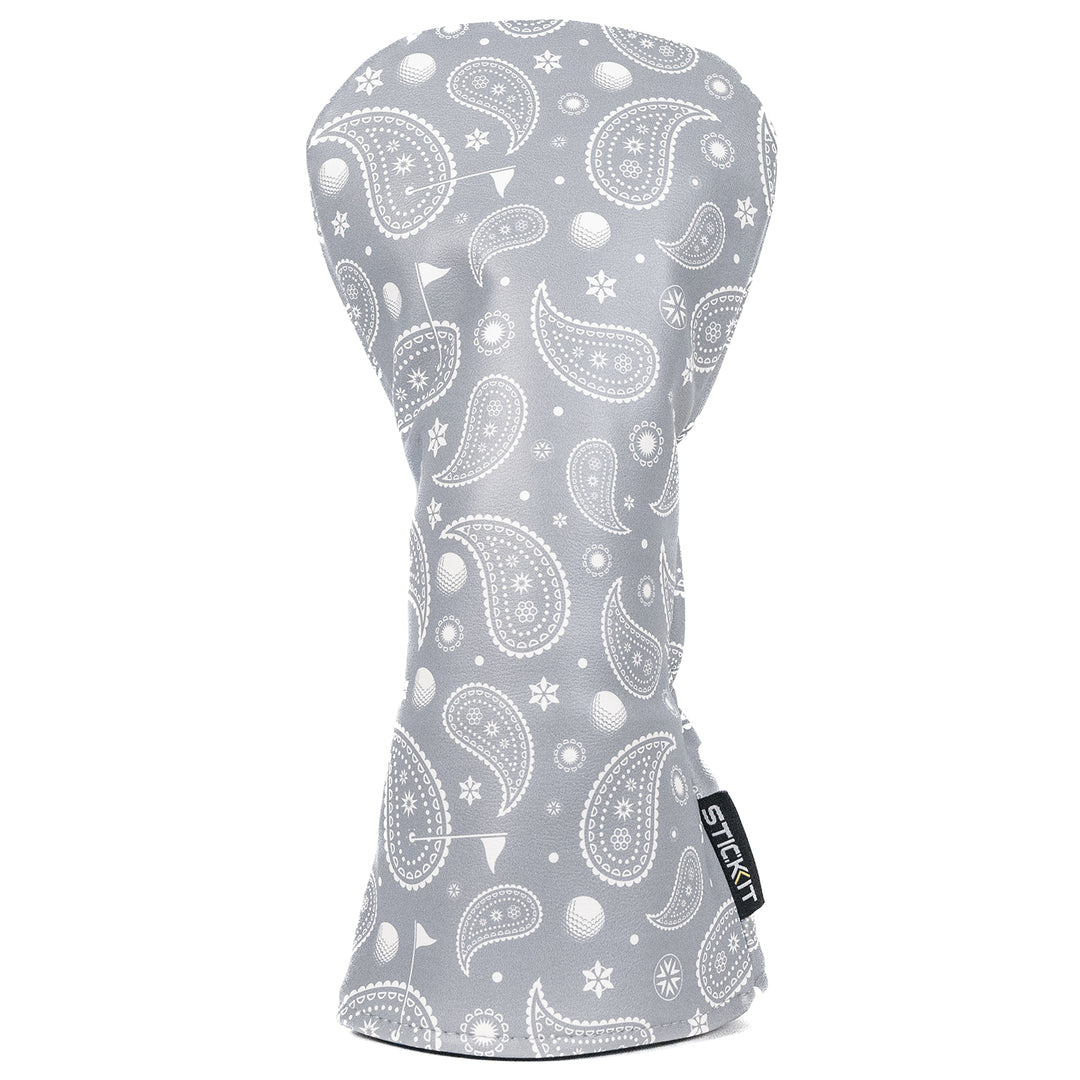 Gray paisley-patterned silicone oven mitt, featuring a textured design for secure grip and heat protection.