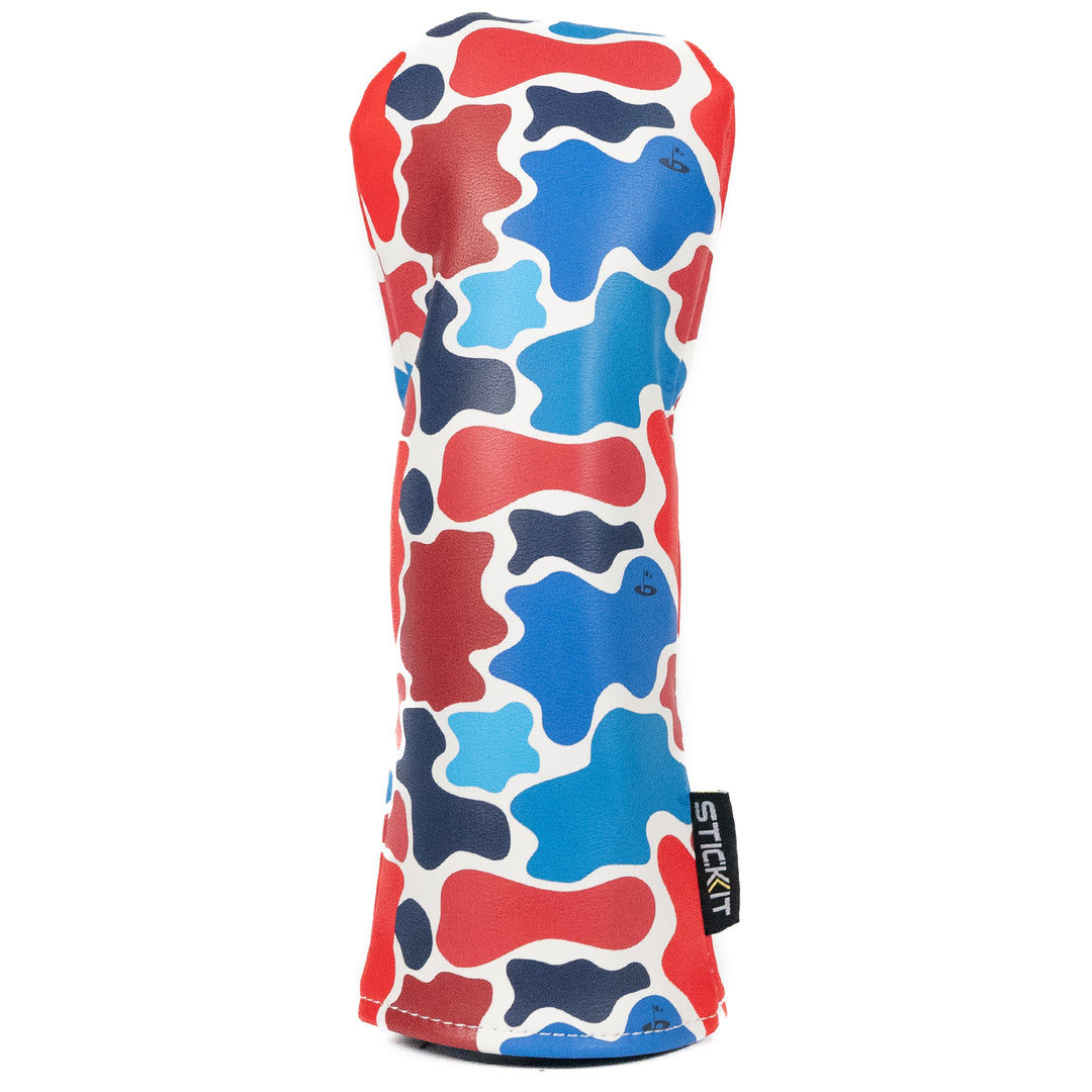 Red, blue, and white camo-patterned neoprene sleeve for grip training, stylish and durable.