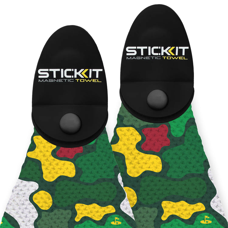 STICK:KIT Magnetic Towel in camouflage pattern with black grip, perfect for outdoor activities and sports.