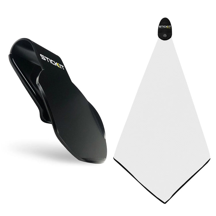Black silicone phone mount with a white microfiber cleaning cloth, perfect for keeping screens spotless and secure.