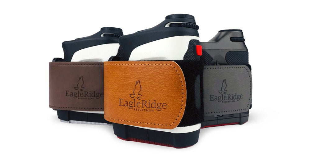 EagleRidge firearm grips in brown leather, grey, and black, featuring a sleek design and ergonomic fit.