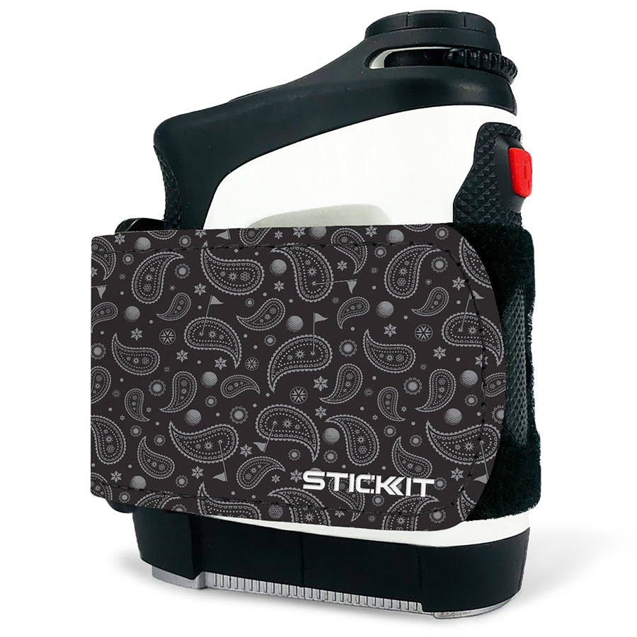 Black paisley-patterned sleeve for StickKit white spray bottle, featuring a secure grip and durable material.