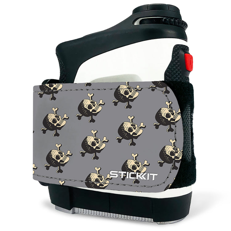 Gray Stickit holder featuring playful skull and crossbones design, durable material, perfect for stylish sports enthusiasts.