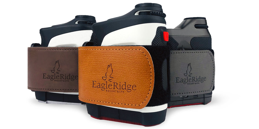 EagleRidge leather holsters in brown, orange, and gray for compact guns, featuring durable materials and stylish design.