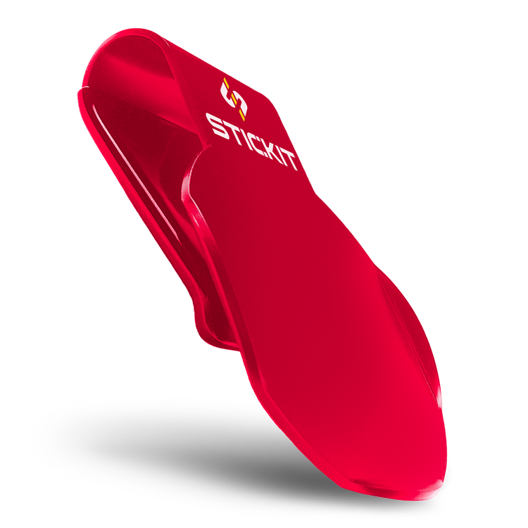 Bright red Stickit clip, made from durable plastic, featuring a sleek, modern design for secure and convenient use.