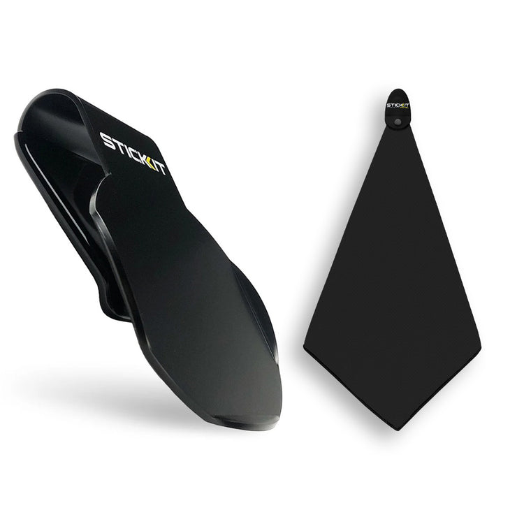 Black silicone phone holder with a sleek design and strong adhesive for secure mounting on surfaces.