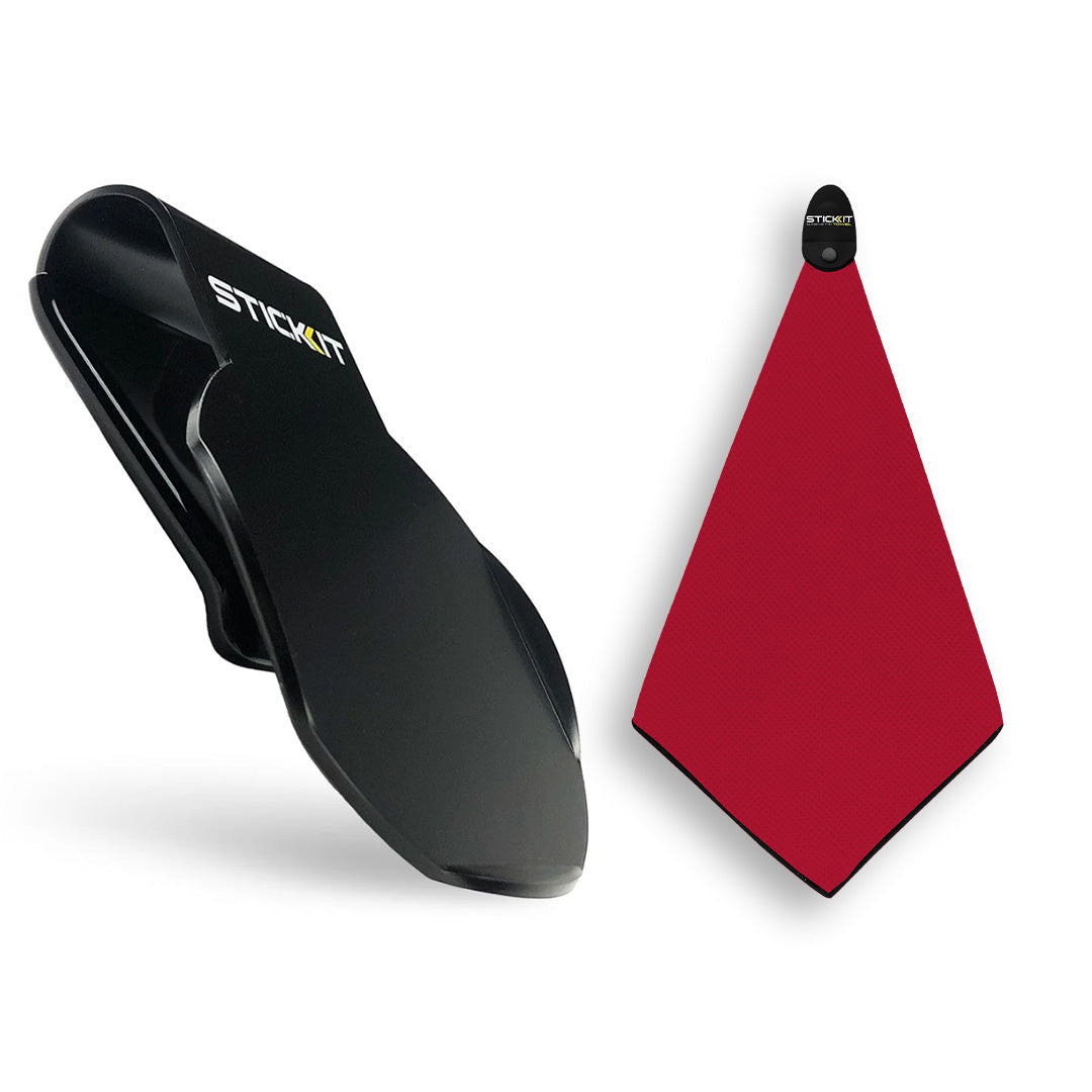 Black silicone phone grip with red microfiber cleaning cloth, stylish and practical for everyday use.