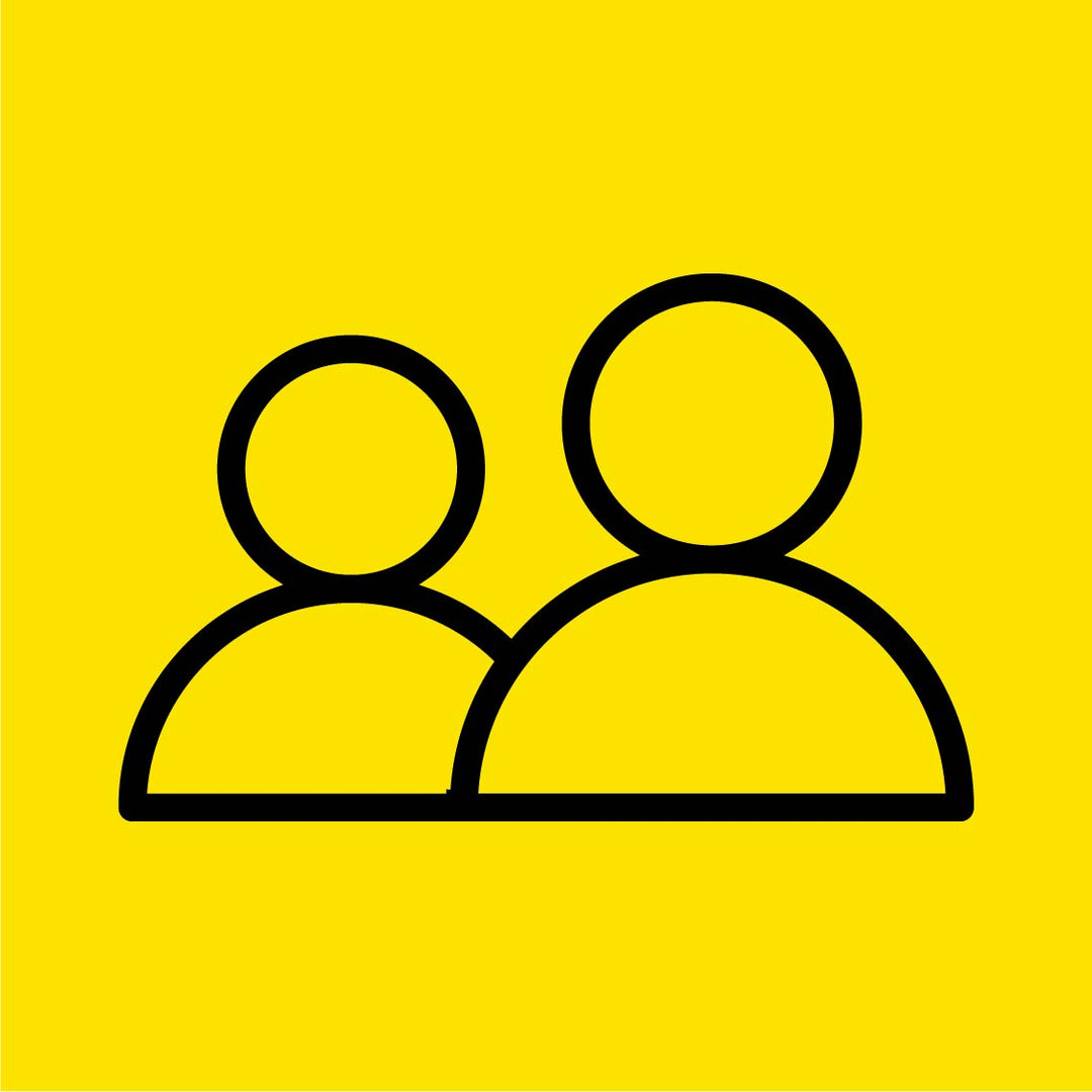 Two minimalist outline figures on a bright yellow background, representing community and connection in modern design.