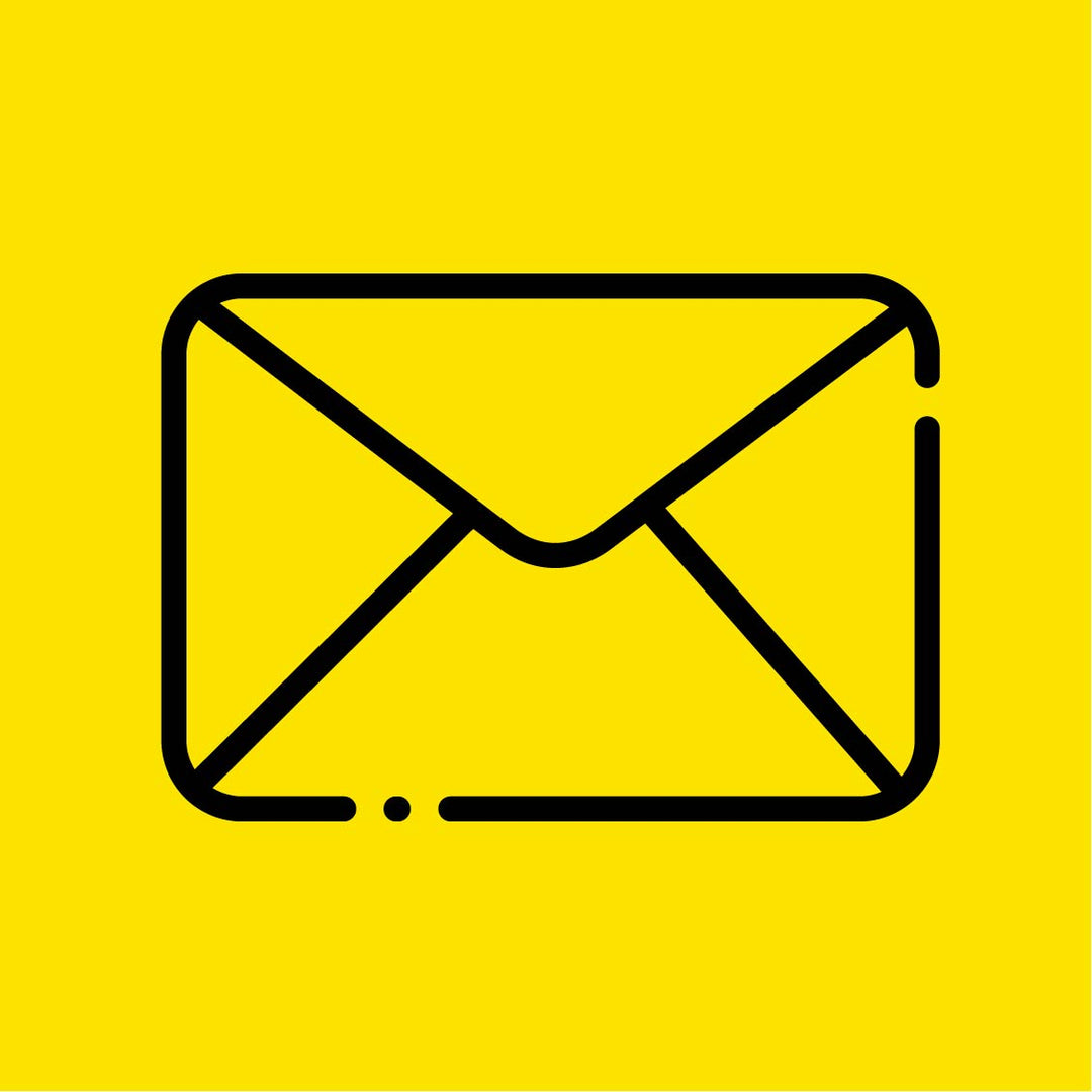 Black outline envelope icon on vibrant yellow background, modern minimalist design, perfect for digital communications.