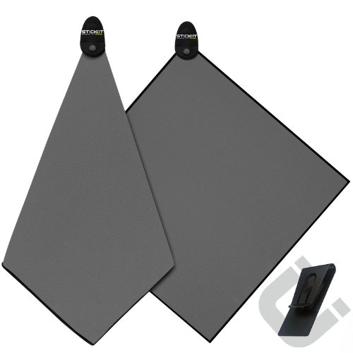 STICKIT classic grey magnetic towel on a white background with magnetic belt clip.