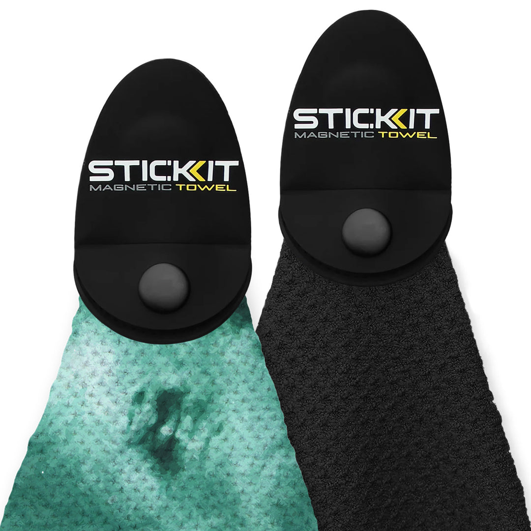 Black and teal STIC KIT Magnetic Towels, microfiber material, innovative design with a magnetic holder for easy use.