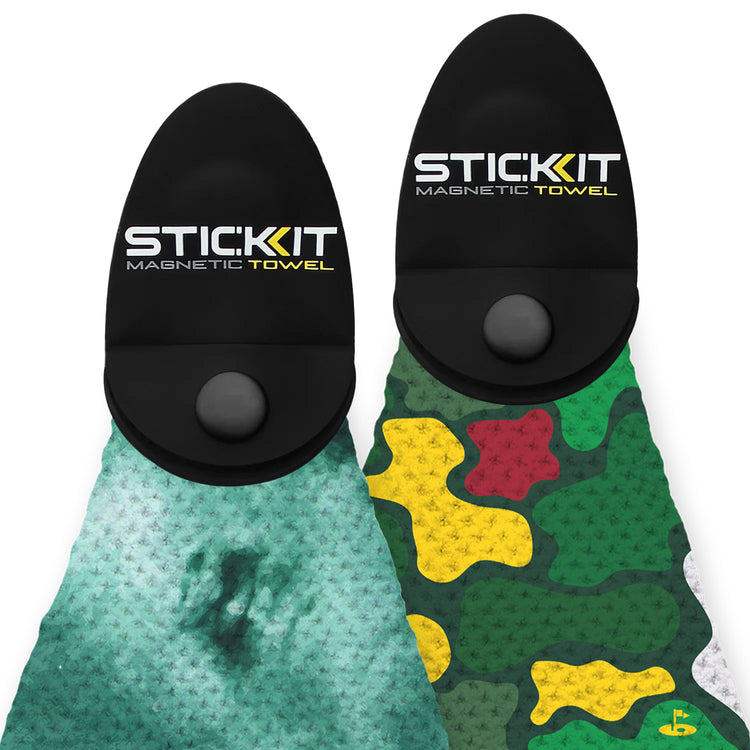 Black and green camo magnetic towels, durable fabric, stylish design for outdoor adventures and camping.