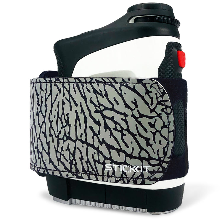 Black and gray patterned water bottle holder with secure strap, designed for outdoor sports and fitness activities.