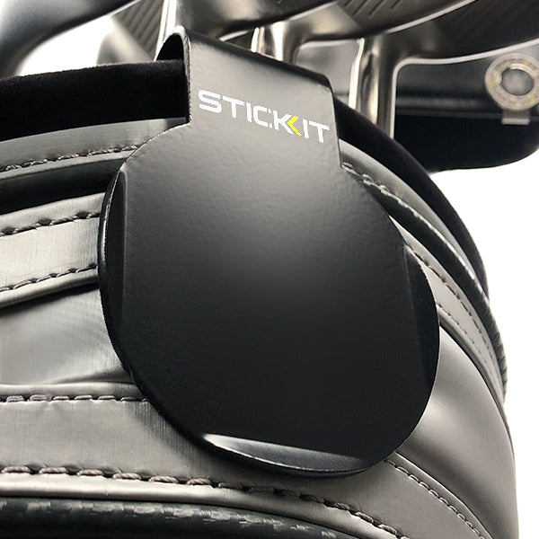 Black Stickit magnetic golf accessory, featuring sleek design, versatile for club attachment, with durable material finish.