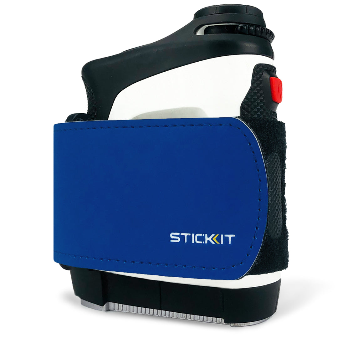 Blue leather pouch for STIC KIT paint sprayer, featuring a secure grip and stylish design for easy handling.