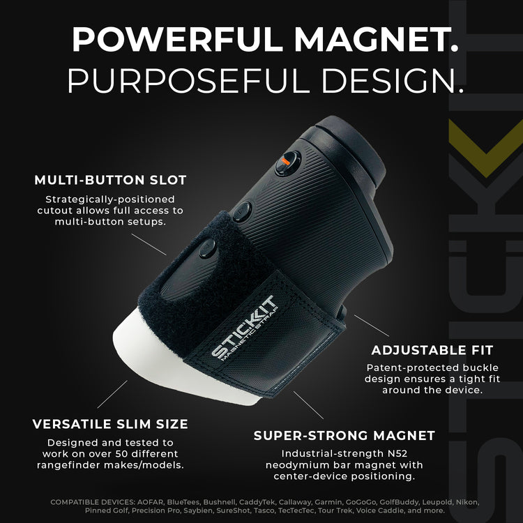 Black multi-button slot device holder with adjustable fit and strong NS2 neodymium magnet for easy access and organization.