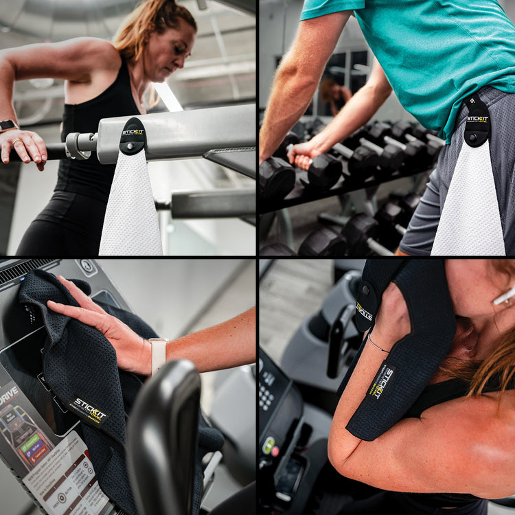 Black and white fitness towel, soft microfiber, stylish design, perfect for gym workouts.