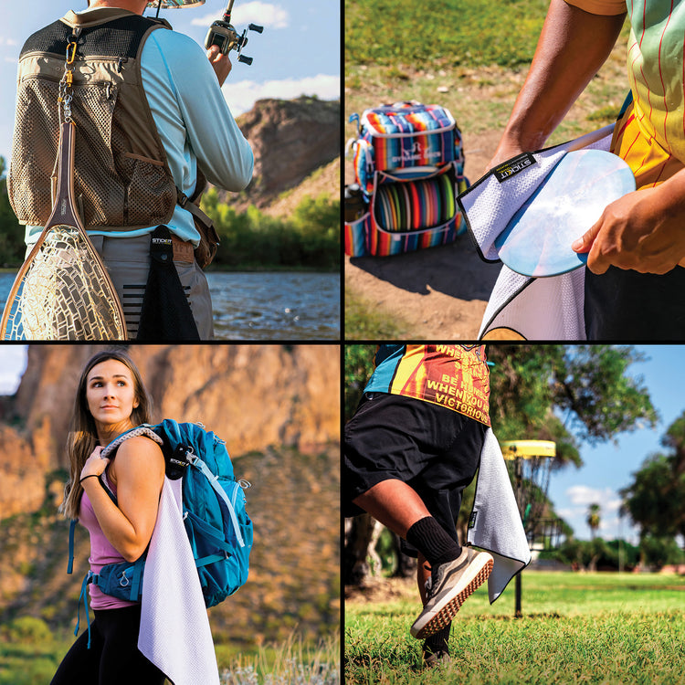 Versatile blue backpack with mesh towel, perfect for outdoor activities and summer adventures.